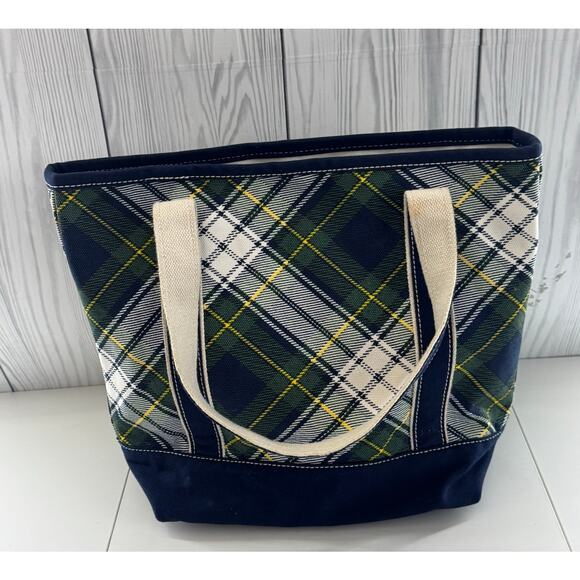 VTG Lands End CANVAS TOTE BAG Red Holiday Bird Floral LARGE Pocket Zipper - Picture 2 of 8